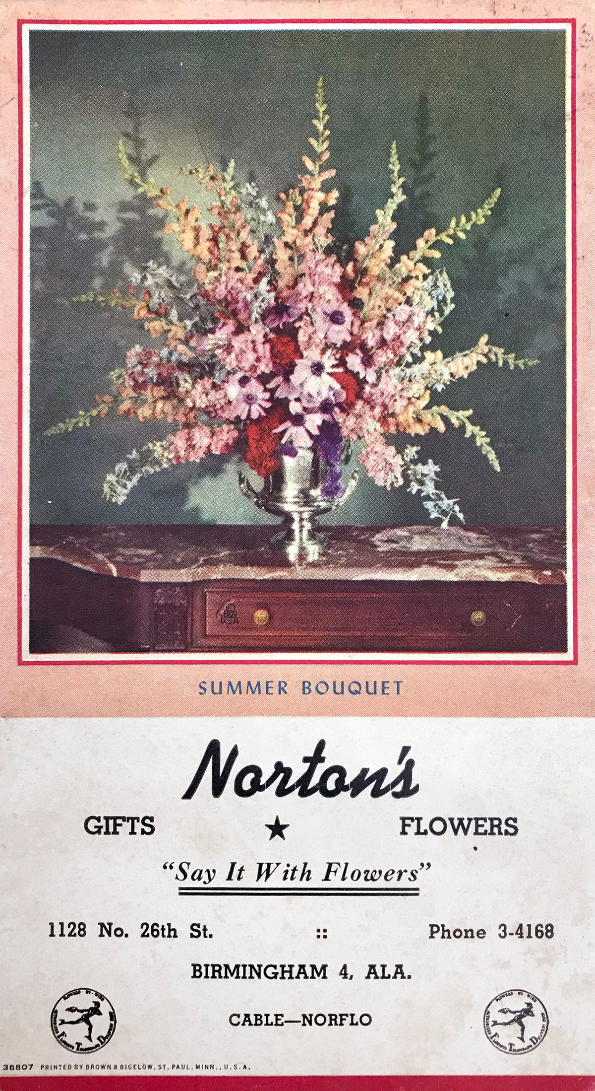 A full-color promotional slick promoting summer bouquets, distributed some time in the 1950s